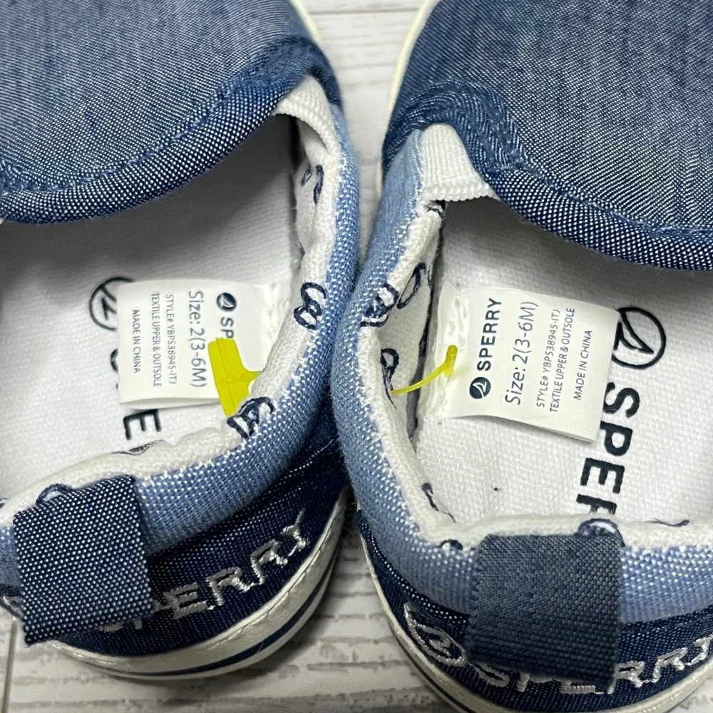 Sperry Infant Blue Denim Slip On Crib Shoes Size 2 (3-6M) Baby Shoes